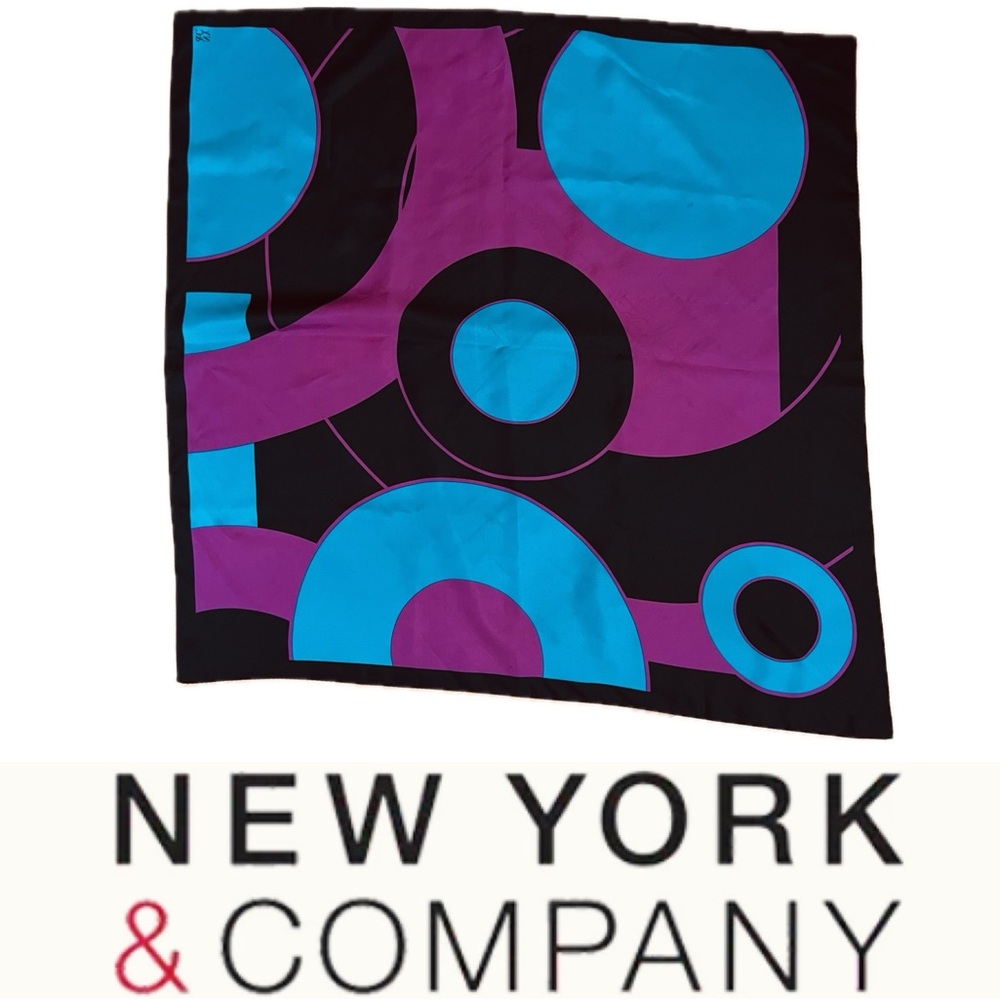 ◼️Abstract Geometric Design Black/Teal Blue/Magenta Square Silk Scarf by NY&C